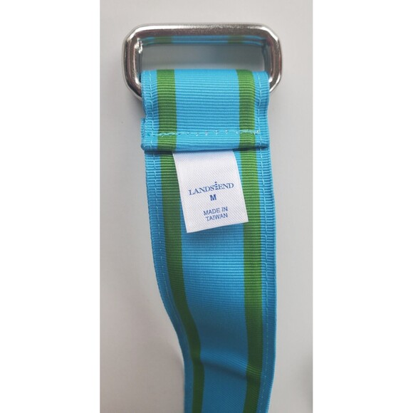 Lands' End women's multicolored ribbon cloth belt size M D ring Cyan Striped 37" - Picture 4 of 4